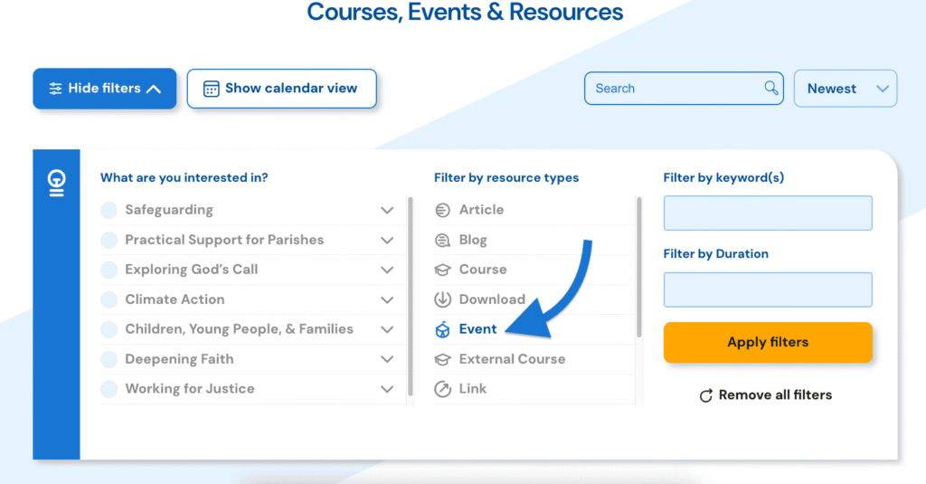 Choosing 'Event' from the types of resources