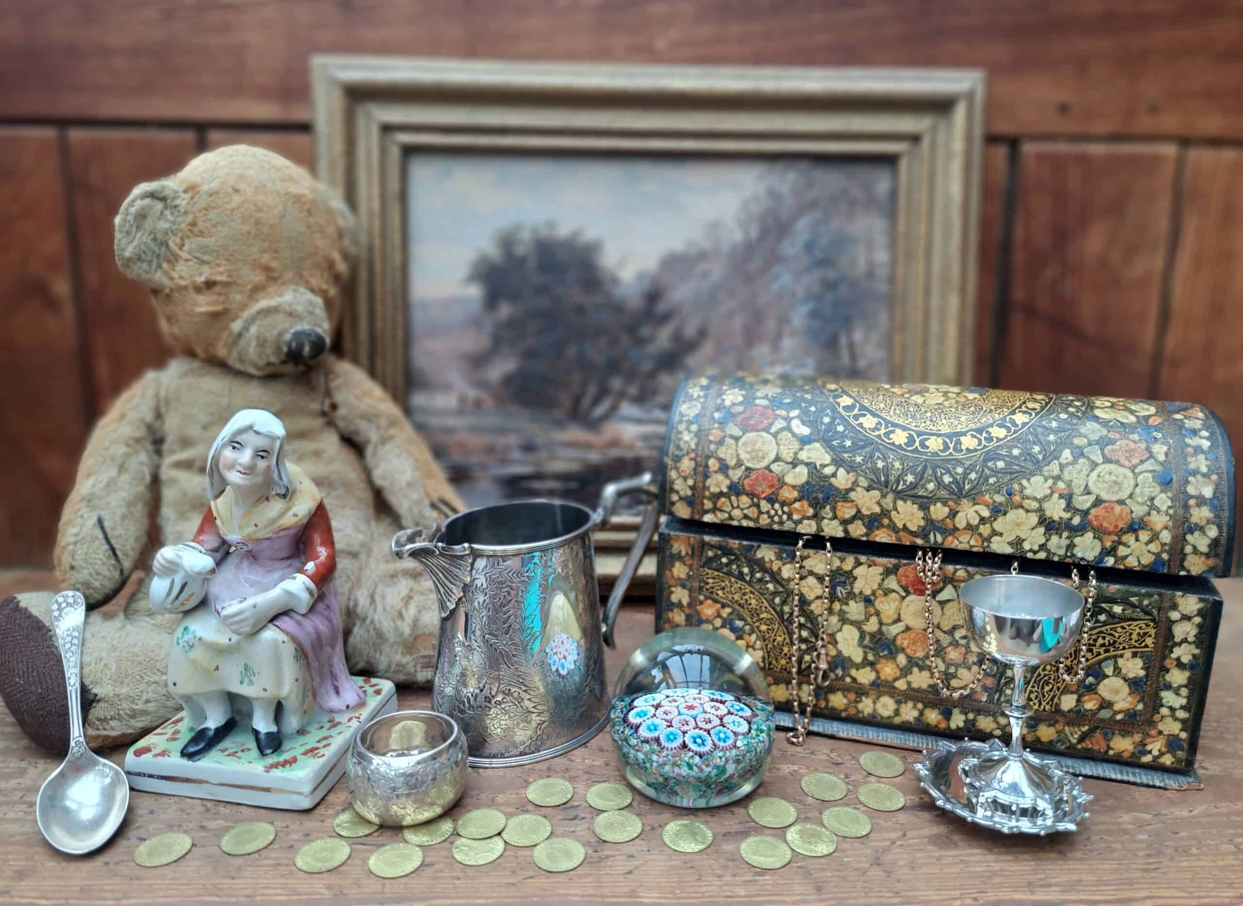 Selection of antique objects on a table
